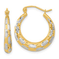 14k White Rhodium Polished Satin Diamond-cut Hoop Earrings, 22.86 x 20.57 mm