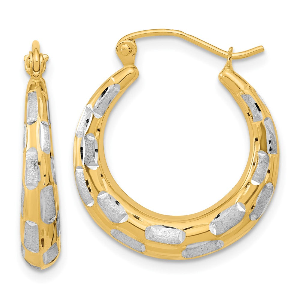 14k White Rhodium Polished Satin Diamond-cut Hoop Earrings, 22.86 x 20.57 mm