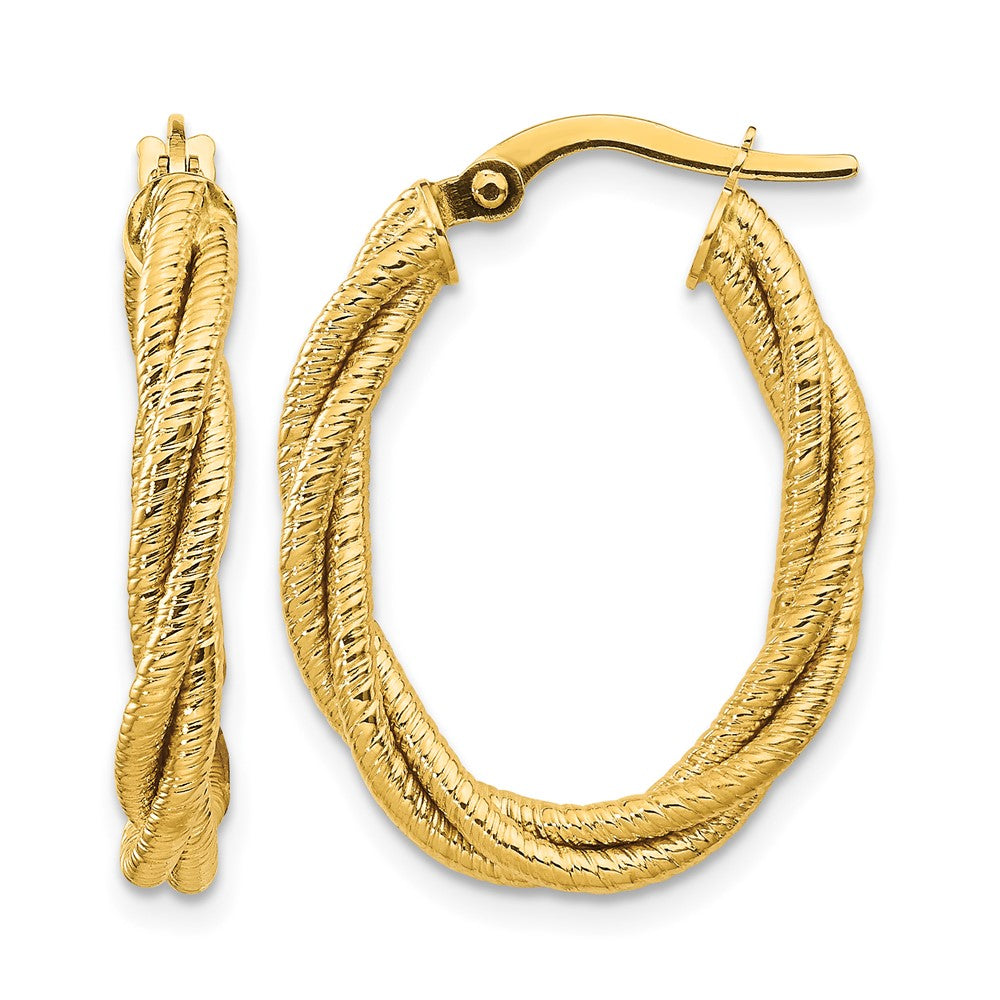 14k Polished Textured Twisted Oval Hoop Earrings, 25.2 x 20.4 mm