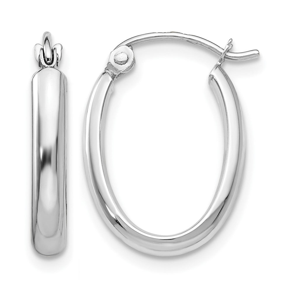 14k White Gold 2.75x18mm Polished Oval Tube Hoop Earrings, 17 x 2.75 mm