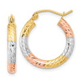 14k w/White and Rose Rhodium Polished Diamond-cut Hoop Earrings, 20.75 x 19.6 mm