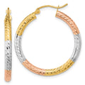 14k w/White and Rose Rhodium Polished Diamond-cut Hoop Earrings, 31.5 x 30.3 mm