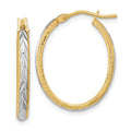 14k White Rhodium Diamond-cut Textured Hoop Earrings, 28.3 x 18.7 mm