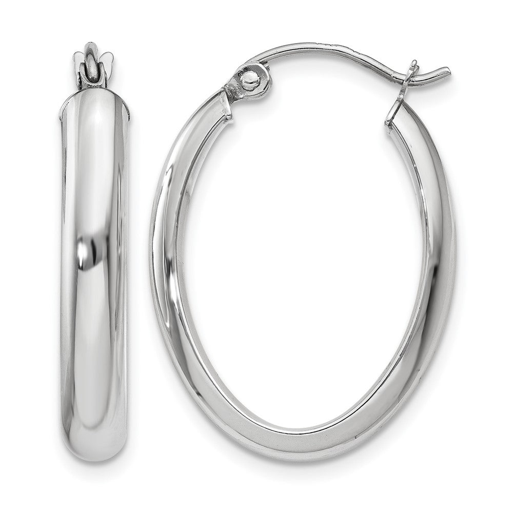 14k White Gold 3.75x25mm Polished Oval Tube Hoop Earrings, 25 x 3.75 mm