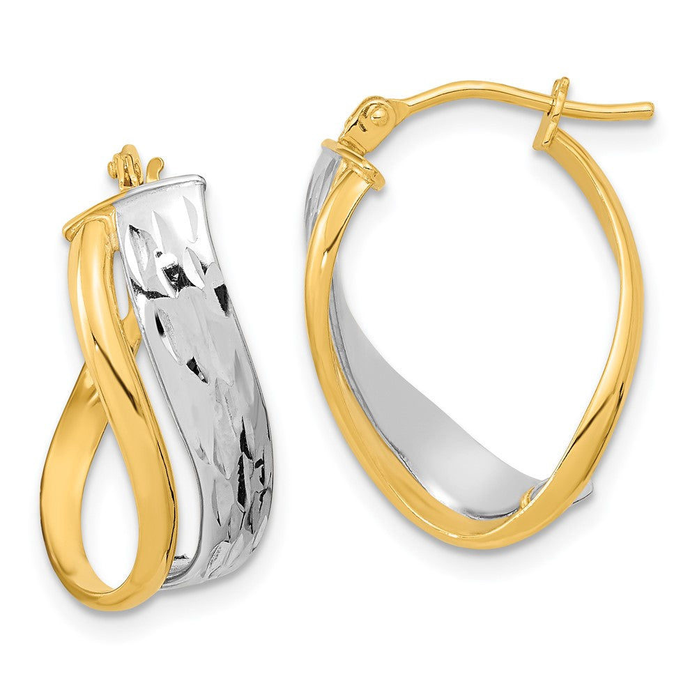 14k Two-Tone Diamond-cut and Polished Earrings, 25.3 x 7.6 mm