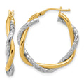 14k Two-tone Polished and Textured Twisted Hoop Earrings, 28.7 x 27.8 mm