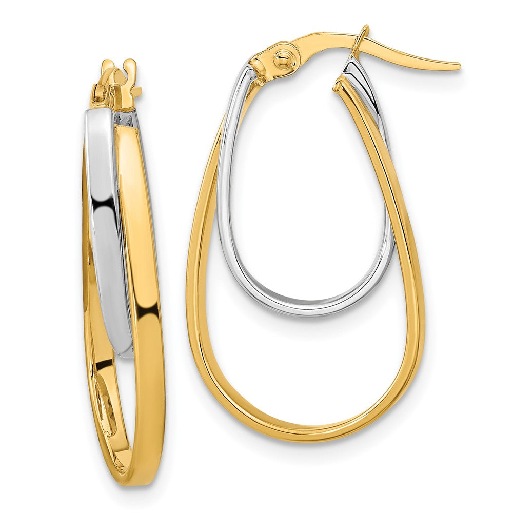 14k Two-tone Polished Double Oval Hoop Earrings, 26 x 14.8 mm