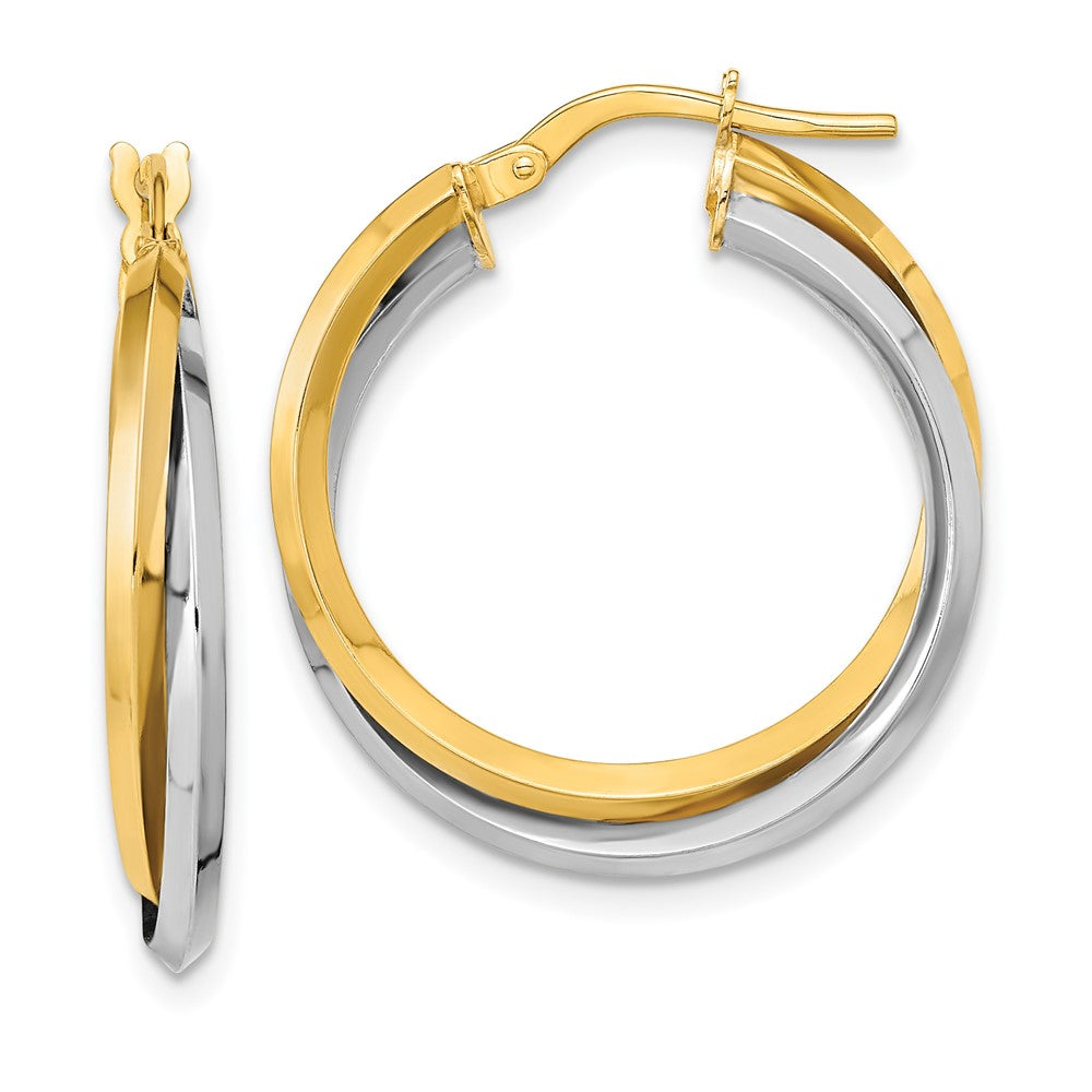 14k Two Tone Polished Double Hoops, 25.22 x 23.4 mm