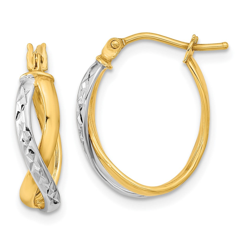 14k Two-Tone Diamond-cut and Polished Hoop Earrings, 20.6 x 15.71 mm