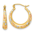 14k White and Rose Rhodium Polished Satin Diamond-cut Hoop Earrings, 22.63 x 20.55 mm