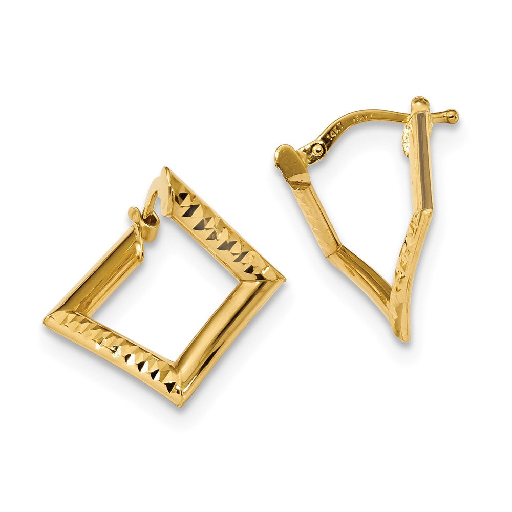 14k Gold Polished Twisted Square Earrings, 22.57 x 12.53 mm