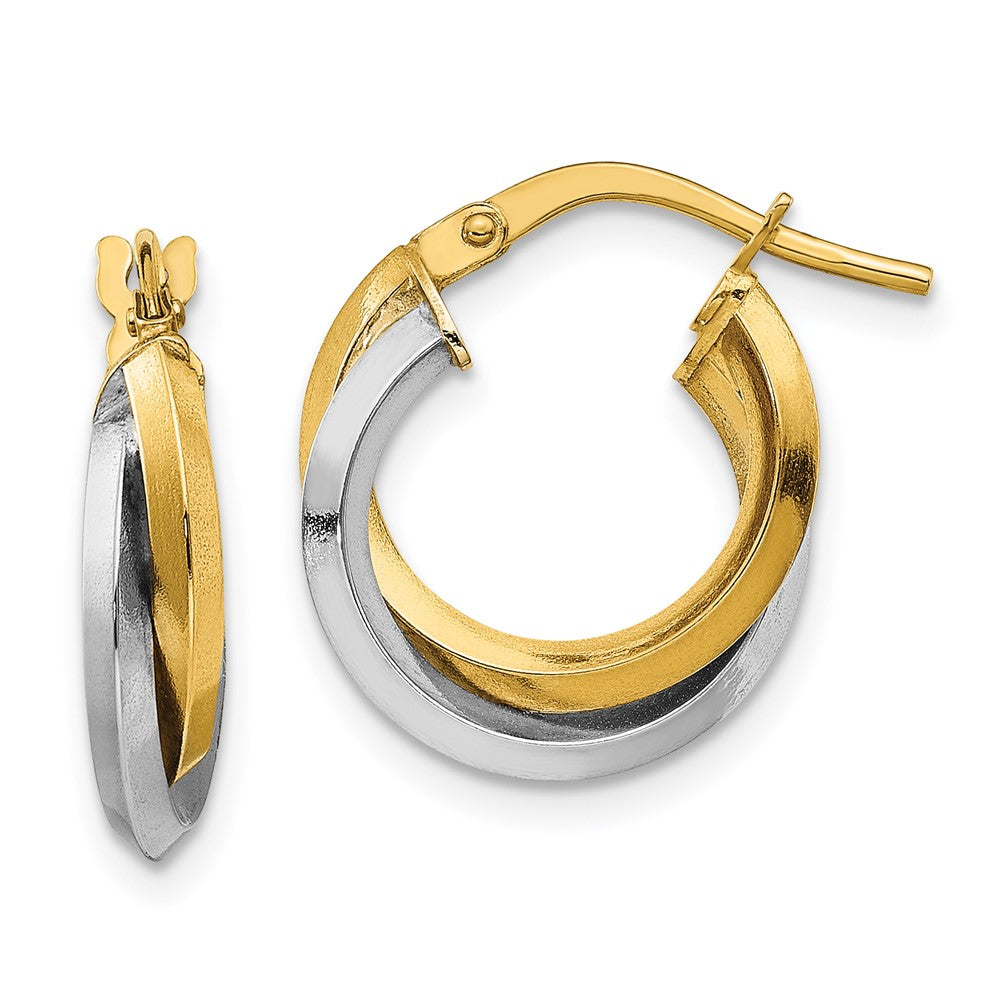 14k Two Tone Polished Double Hoops, 16.5 x 14 mm