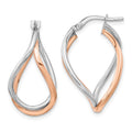 14k Yellow Gold w/White Rhodium and Rose Gold-plated Swirl Hoops, 29 x 16.09 mm