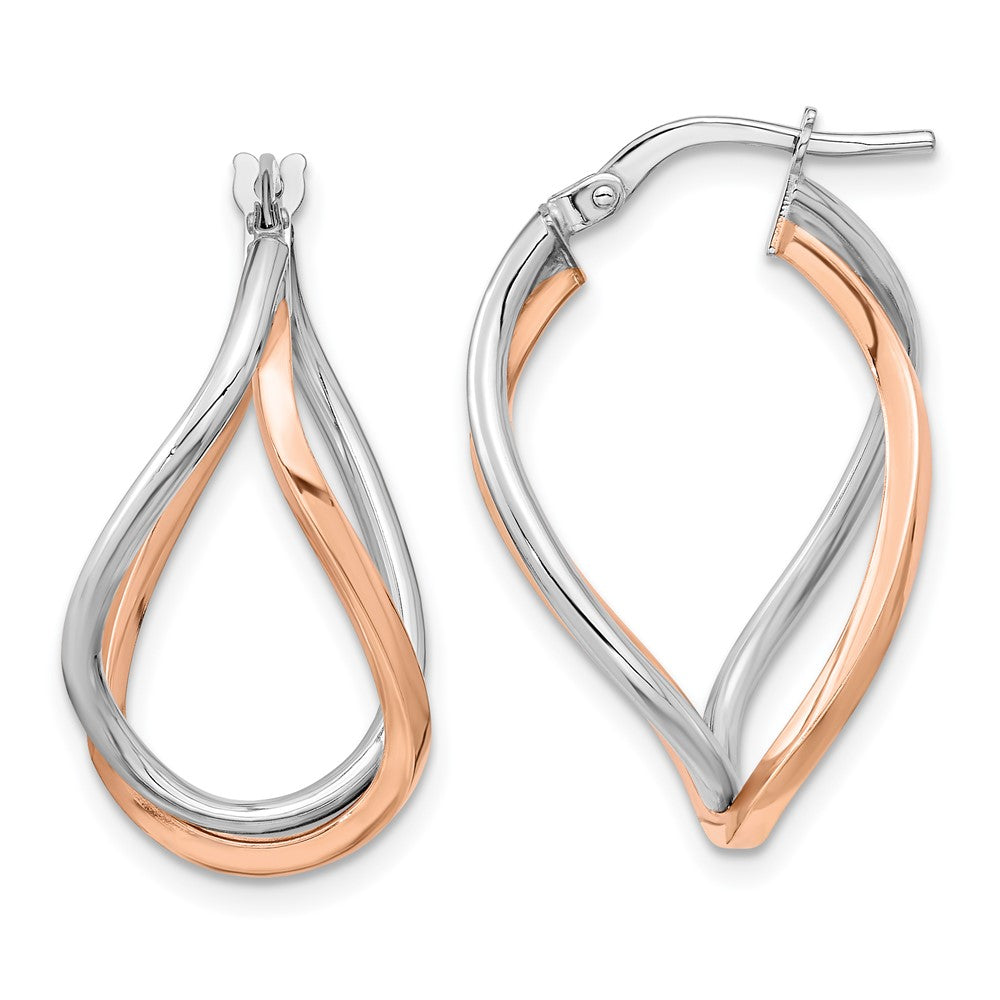 14k Yellow Gold w/White Rhodium and Rose Gold-plated Swirl Hoops, 29 x 16.09 mm