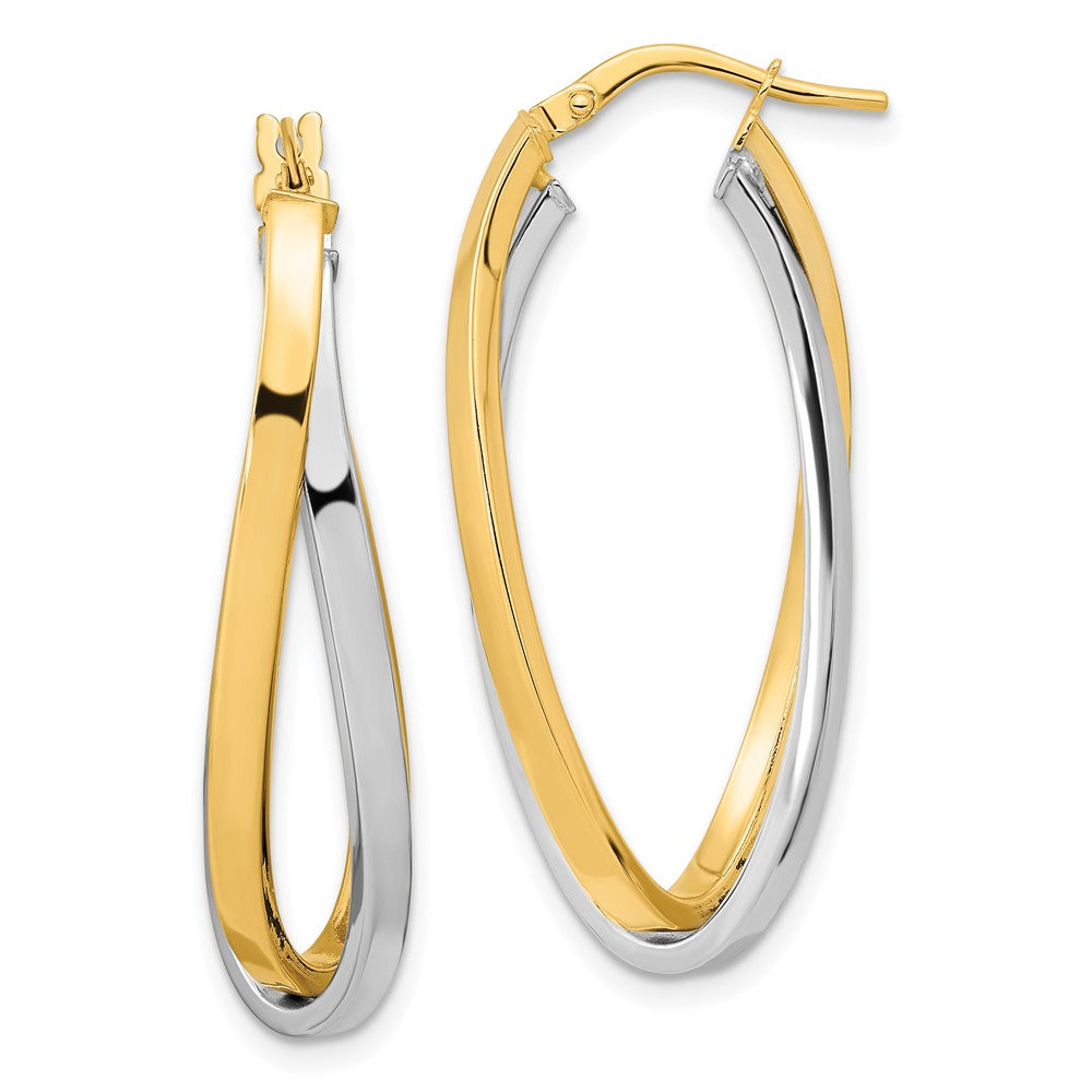 14k Two Tone Polished Oval Double Hoops, 36.32 x 15.51 mm