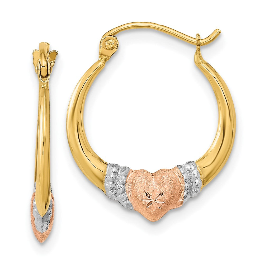 14k Two-tone w/White Rhodium Polished Satin & D/C Hoop Earrings, 19.89 x 16.91 mm