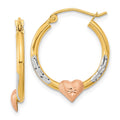 14k Two-tone with White Rhodium D/C Heart Hoop Earrings, 23.5 x 3.5 mm