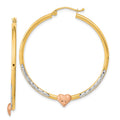 14k Two-tone with White Rhodium D/C Heart Hoop Earrings, 44.25 x 3.5 mm
