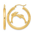14k Polished Dolphins Hoop Earrings, 32.52 x 30.4 mm