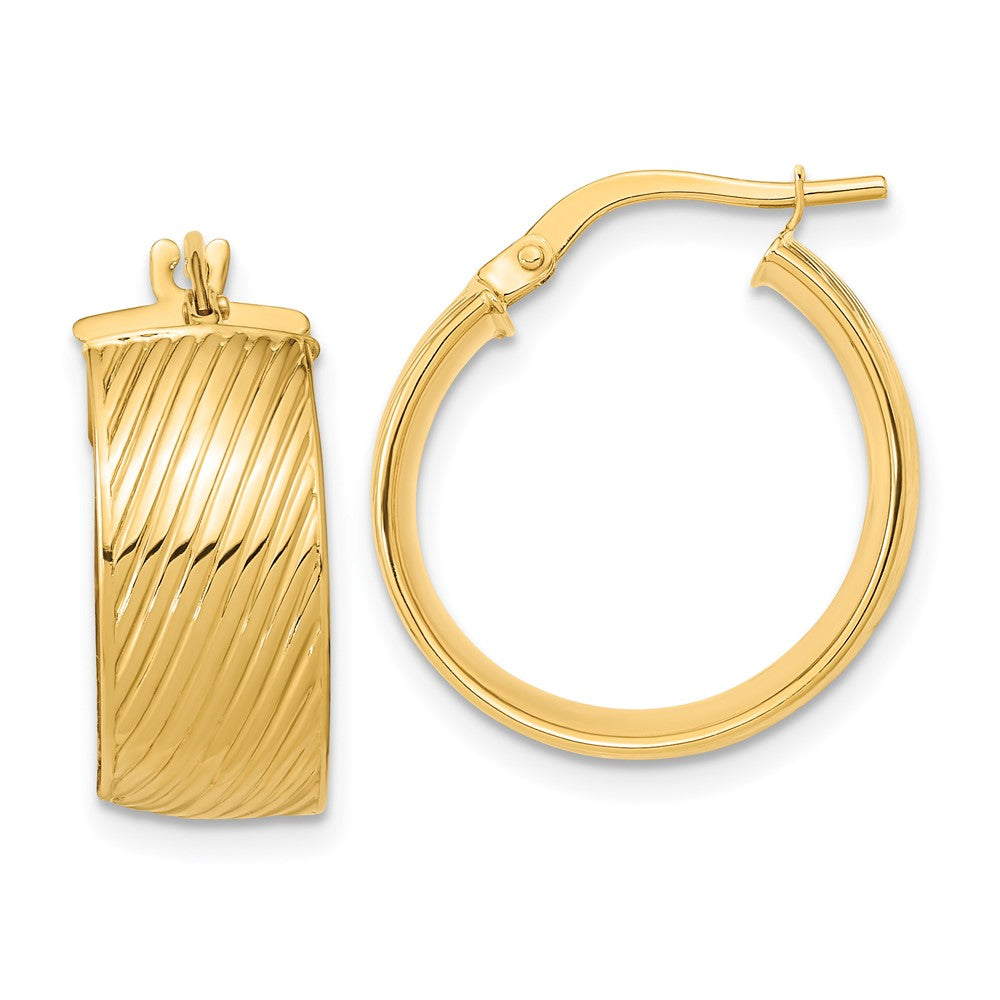 14K 8mm Polished Textured Hinged Hoop Earrings, 20.5 x 8 mm