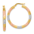 14k with Rose and White Rhodium Diamond-cut 3.0mm Hoop Earrings, 30.1 x 29.1 mm
