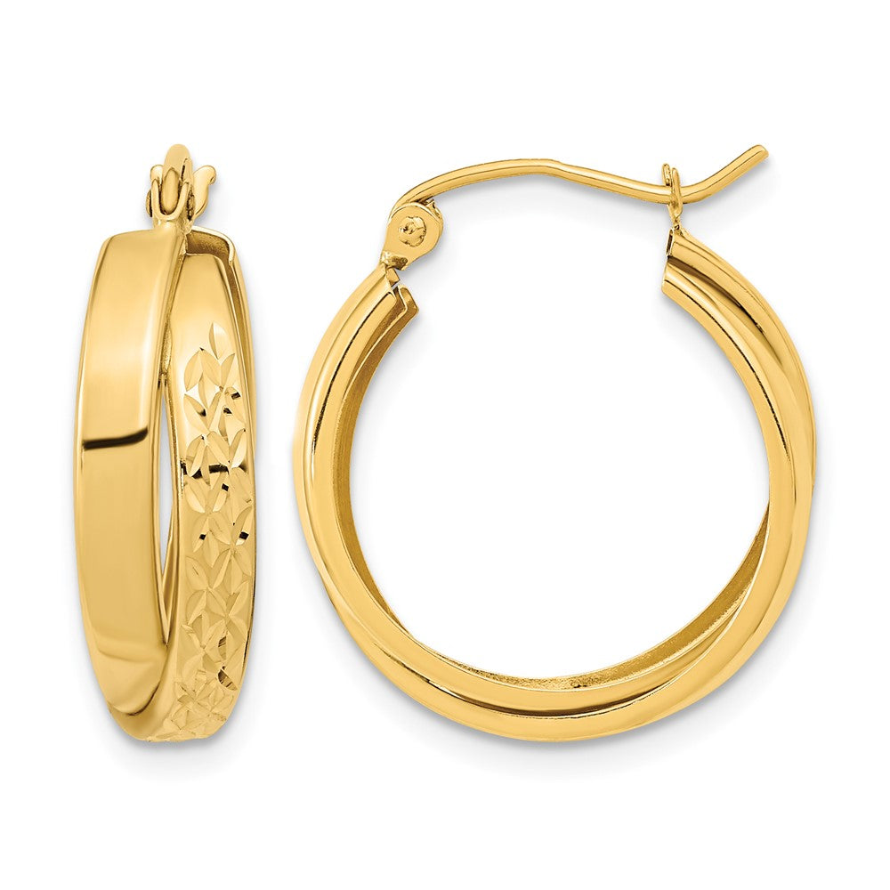 14k Polished Diamond-cut Twist Hoop Earrings, 21.8 x 20.1 mm