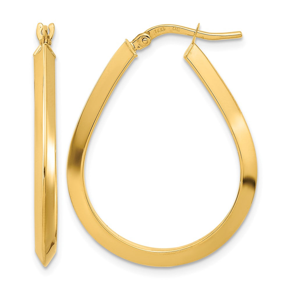 14k 2.75x26mm Polished Knife-Edge Teardrop-Shape Tube Hoop Earrings, 26.7 x 21.7 mm