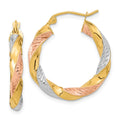 14k w/ White/Rose RH Polished & D/C Twist Hoop Earrings, 26.4 x 24.8 mm