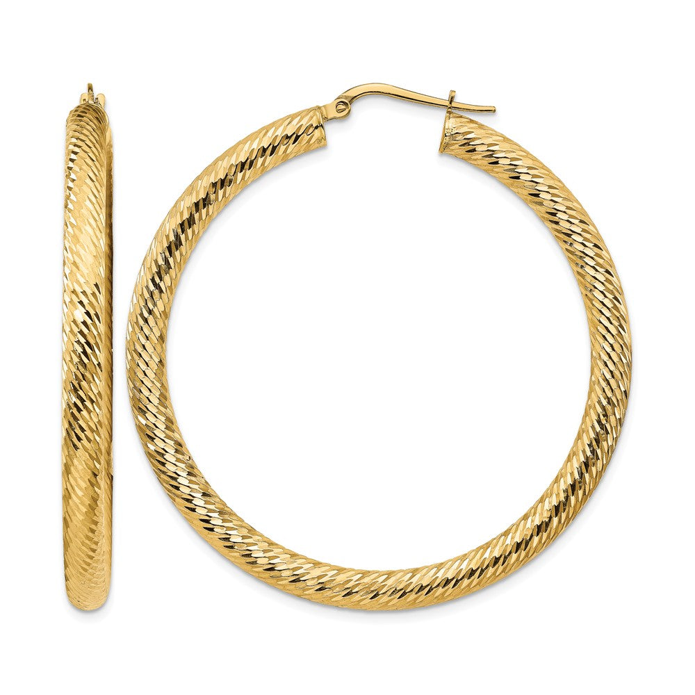 14k 4x50mm Diamond-cut Round Tube Hoop Earrings, 50 x 4 mm, 5.29 g