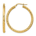 14k 3x37mm Polished Diamond-cut Round Tube Hoop Earrings, 35 x 3 mm