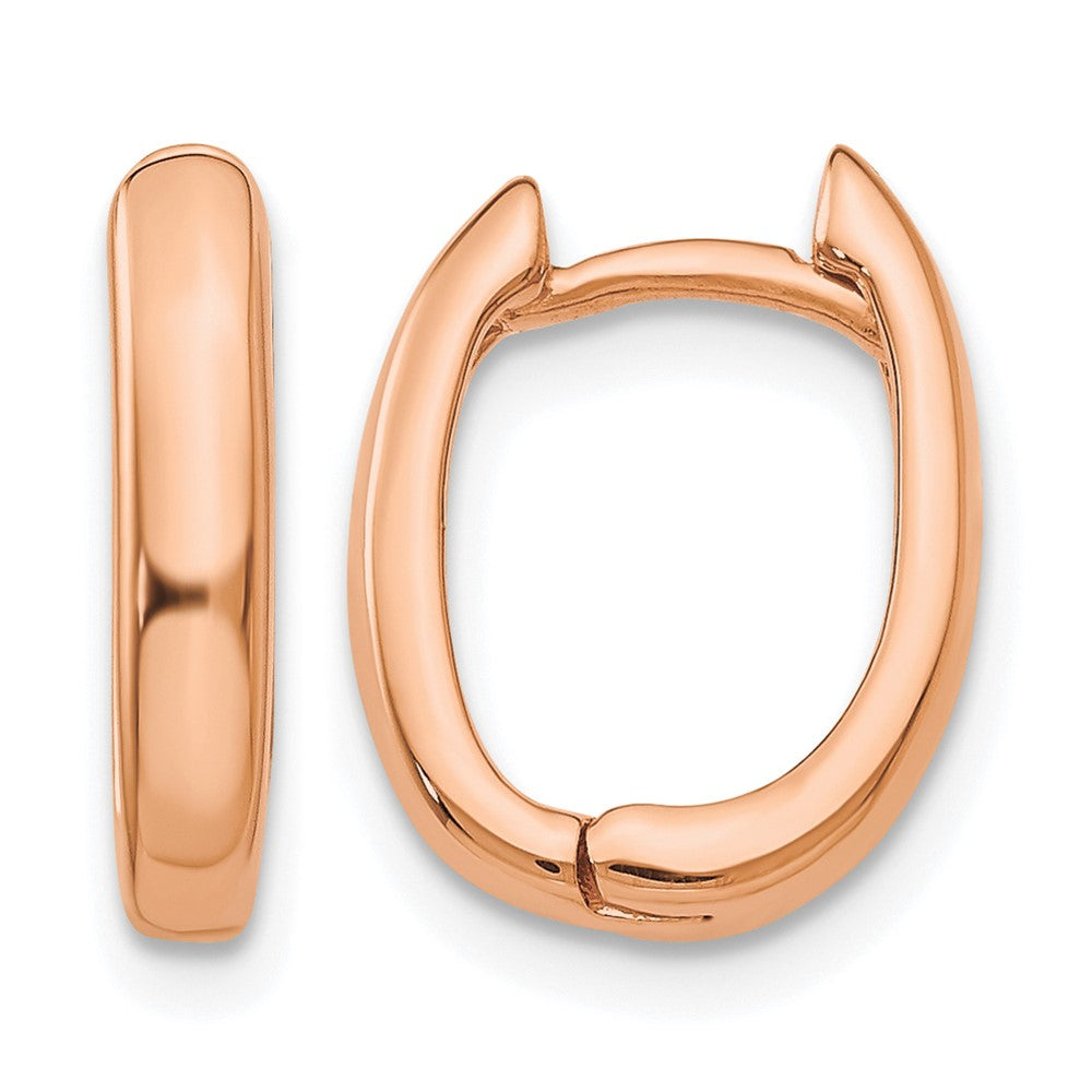 14k Rose Gold Oval Hinged Hoop Earrings, 13.25 x 3 mm