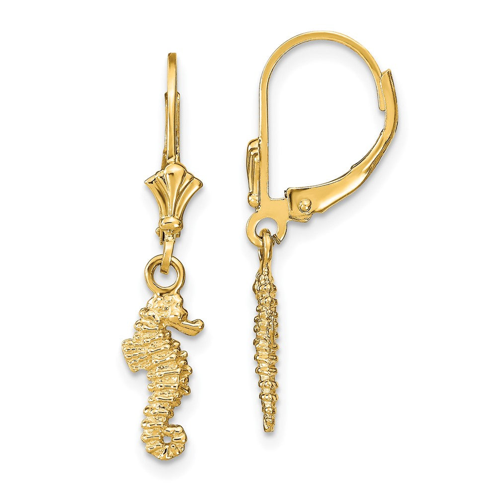 14k 3-D Seahorse Dangle Leverback Earrings, 29.15 mm