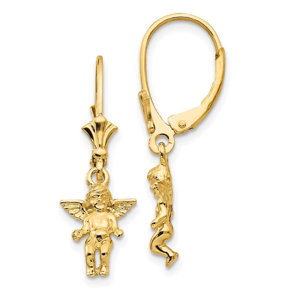 14k Angel Dangle Leverback Earrings, 25.6 mm