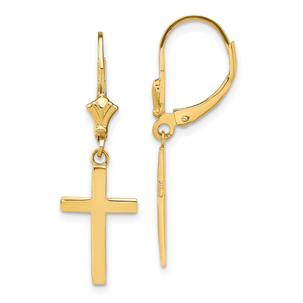14k Polished Cross Dangle Leverback Earrings, 33.22 x 10.5 mm