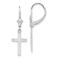14k White Gold Polished Cross Dangle Leverback Earrings, 33.22 x 10.5 mm