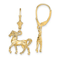 14K 3-D Polished Leverback Horse Earrings, 31.2 x 15.8 mm