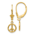 14K 3-D Peace Symbol Leverback Earrings, 25.5 x 8.15 mm