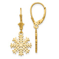 14K Snowflake Dangle Leverback Earrings, 13.63 x 13.63 mm