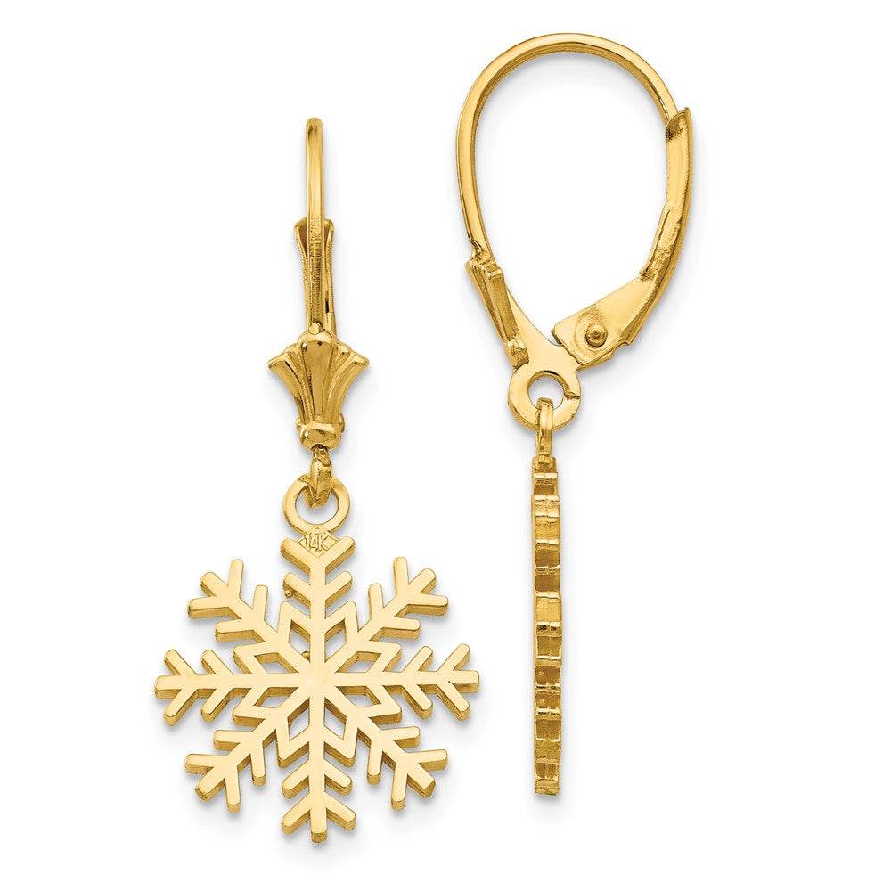 14K Snowflake Dangle Leverback Earrings, 13.63 x 13.63 mm