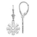 14K White Gold Snowflake Dangle Leverback Earrings, 13.63 x 13.63 mm