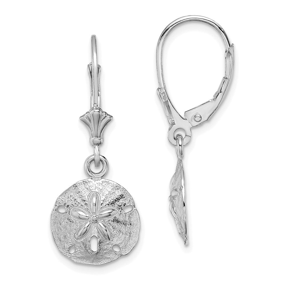 14K White Gold Polished Sand Dollar Leverback Earrings, 29.25 x 11.6 mm