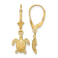 14K 3-D Polished Mini Sea Turtle Dangle Leverback Earrings, 29.5 x 29.5 mm