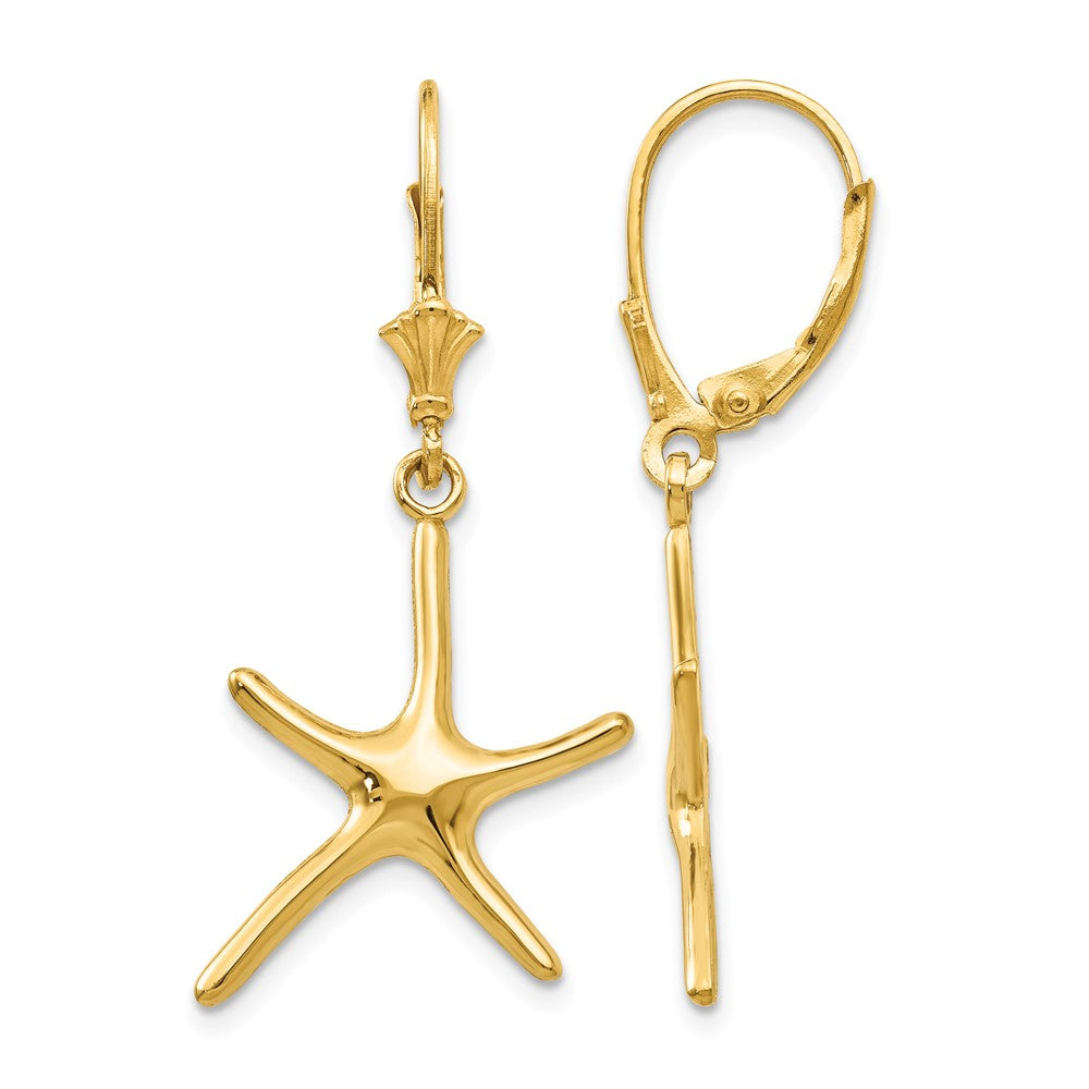 14K Dancing Starfish Leverback Earrings, 36.25 mm