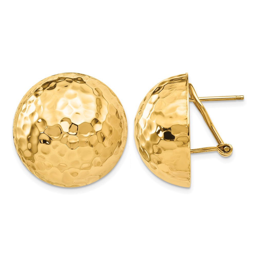14k 22mm Hammered Half Ball Omega Back Post Earrings, 22 x 22 mm