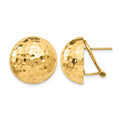 14k 18mm Hammered Half Ball Omega Back Post Earrings, 19 x 19 mm