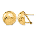 14k 16mm Hammered Half Ball Omega Back Post Earrings, 16 x 16 mm
