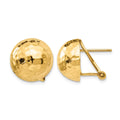 14k 14mm Hammered Half Ball Omega Back Post Earrings, 14 x 14 mm