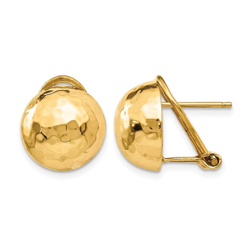 14k 12mm Hammered Half Ball Omega Back Post Earrings, 13 x 13 mm