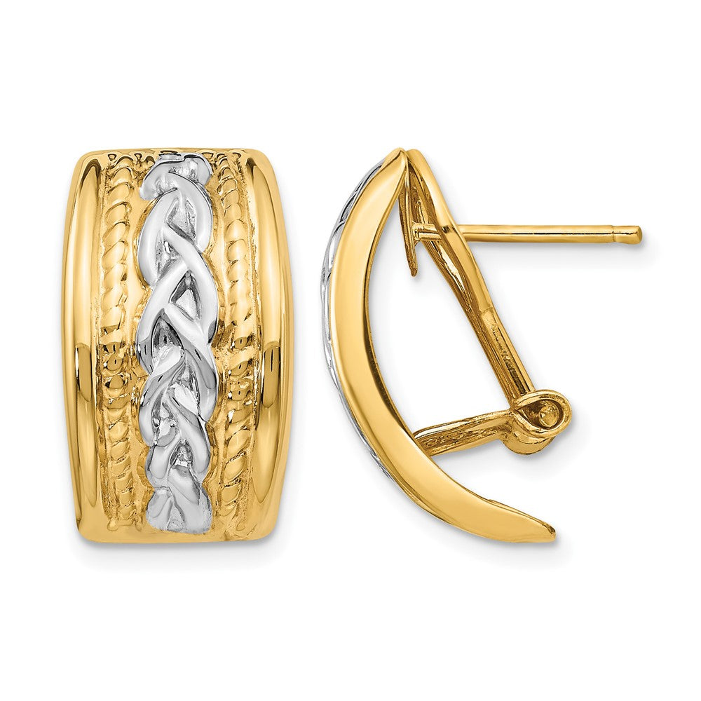 14k and White Rhodium 11.5x20mm Polished Braided Omega Back Post Earrings, 20 x 11.5 mm