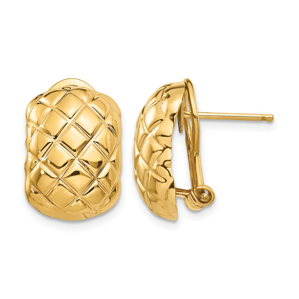 14k 12x17mm Polished Crisscross Omega Back Post Earrings, 17 x 11 mm